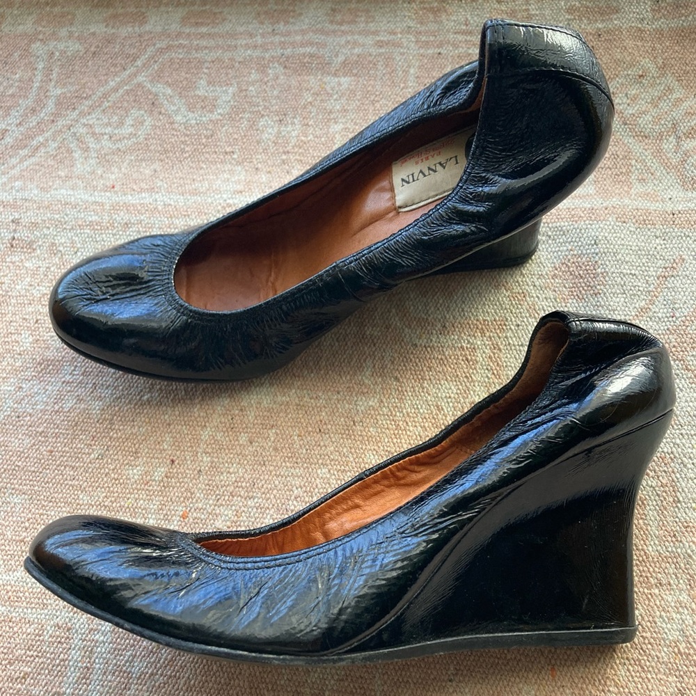 Lanvin Black Patent Leather/Suede Ballet Wedges